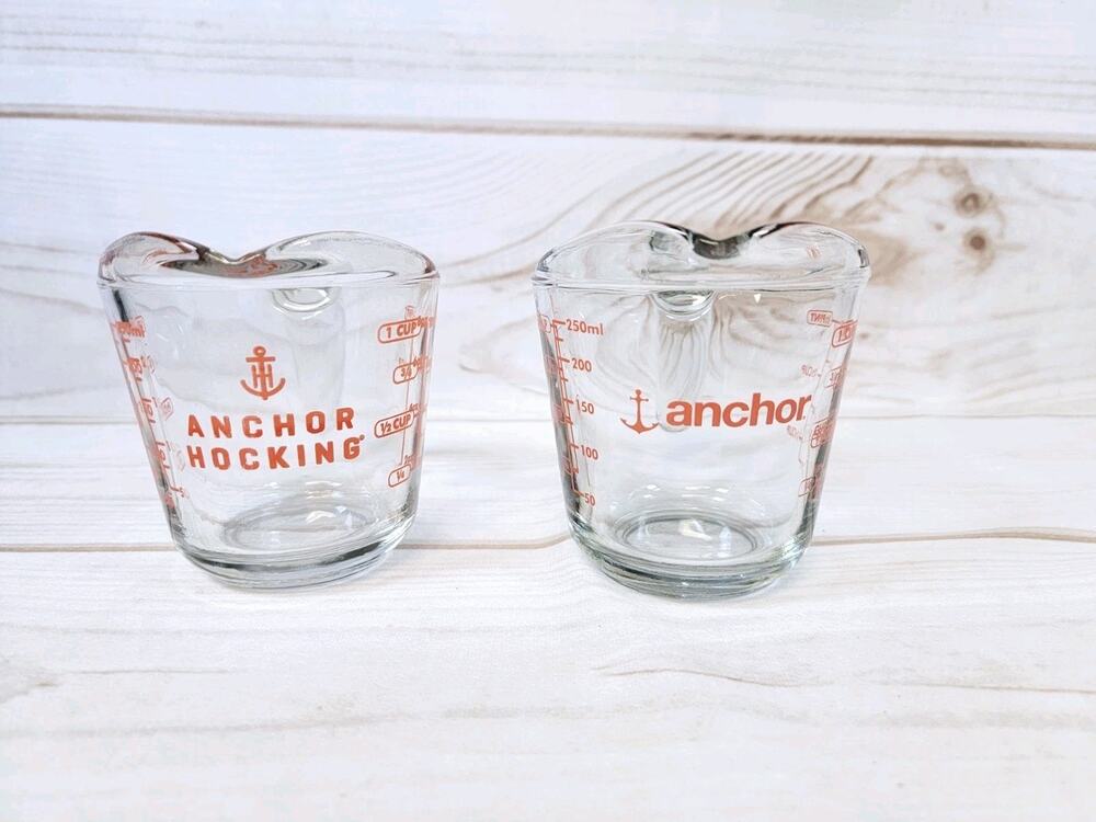 Lot Of 2 Anchor Hocking & Anchor 1 Cup Glass Measuring Cups 8oz USA